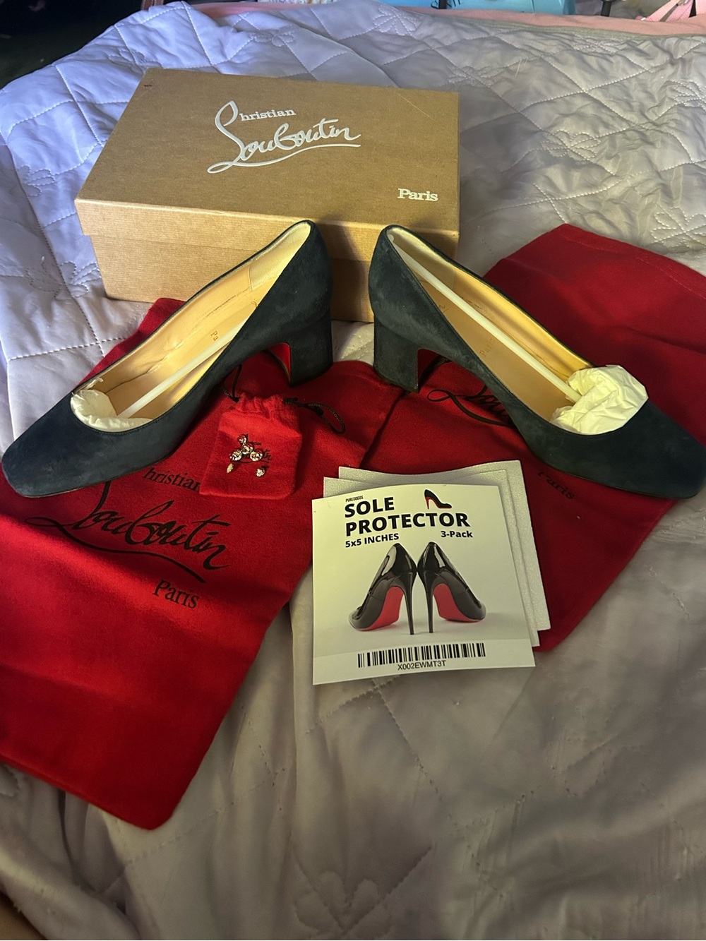 Christian Louboutin Black Suede Mid Block Heel Pumps size 40